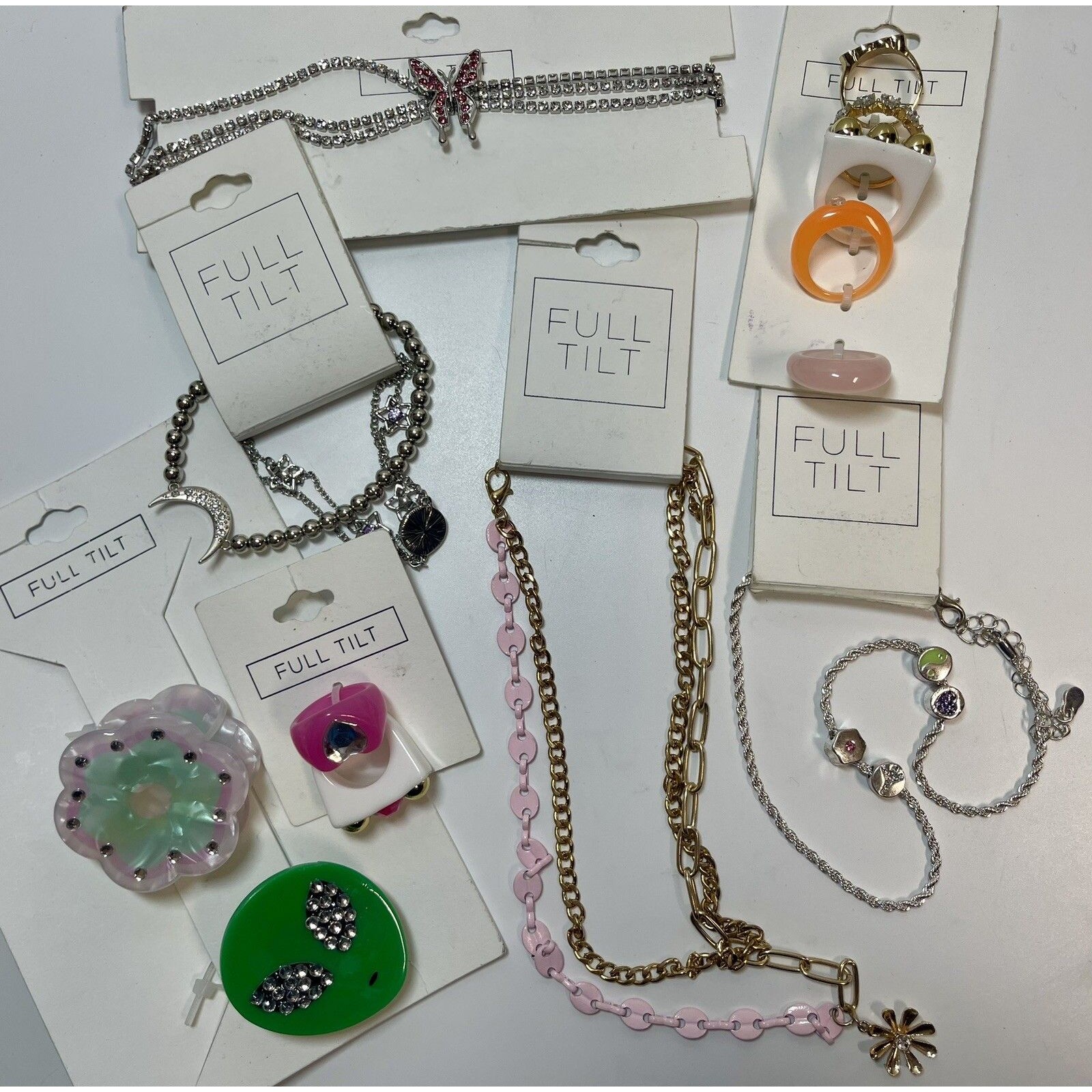 Full Tilt 7 Piece Jewelry Lot Rings Necklace Hair Clips All New
